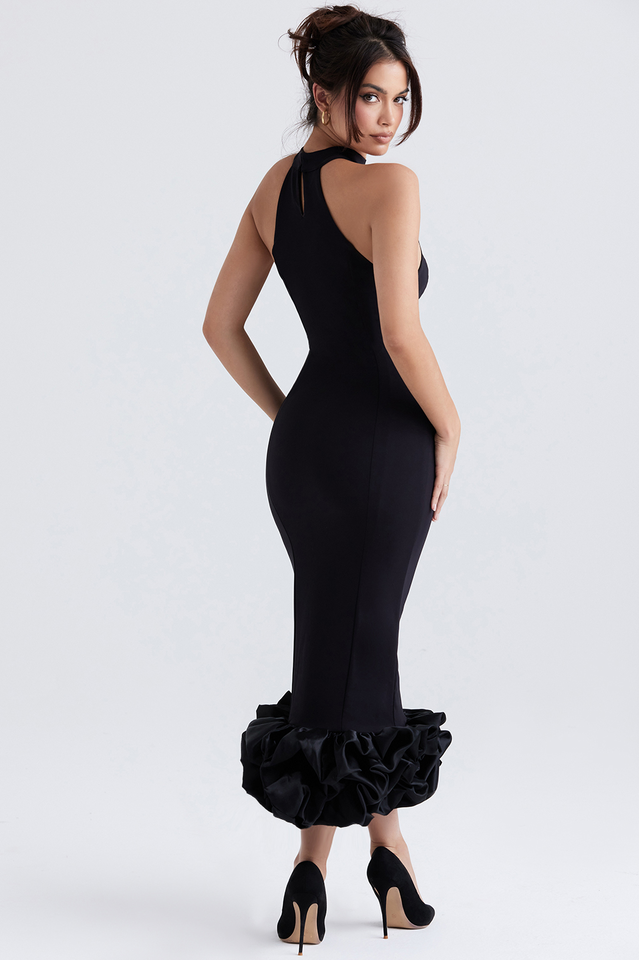 Black Peplum Midi Dress | Dress In Beauty