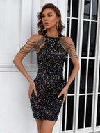 Sequin halter neck mini dress - View 12 | WEUXS