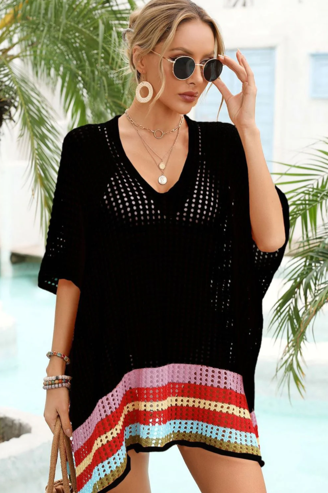 Rainbow Stripe Openwork Slit Cover Up | Dress In Beauty