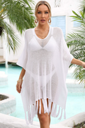Fringe Trim Dolman Sleeve Openwork Cover Up | Dress In Beauty