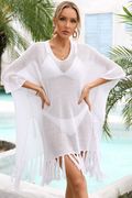 Fringe Trim Dolman Sleeve Openwork Cover Up | Dress In Beauty