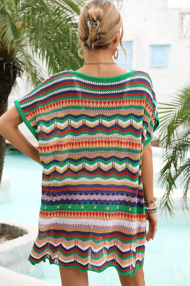 Rainbow Stripe Scalloped V-Neck Cover-Up Dress | Dress In Beauty