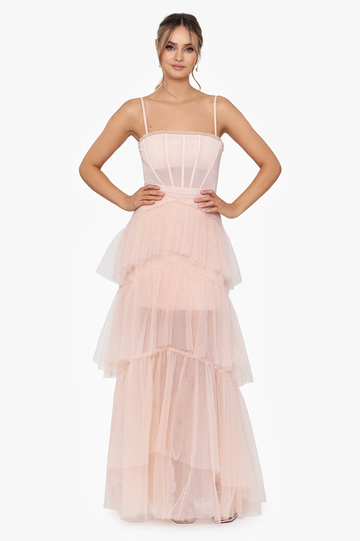 Jasmine Long Spaghetti Strap Mesh Corset Gown | Dress In Beauty