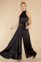 Satin wide leg halter neck jumpsuit - View 6 | WEUXS