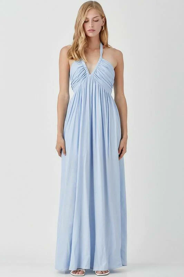 Olivia Misty Blue Halter Maxi Dress | Dress In Beauty