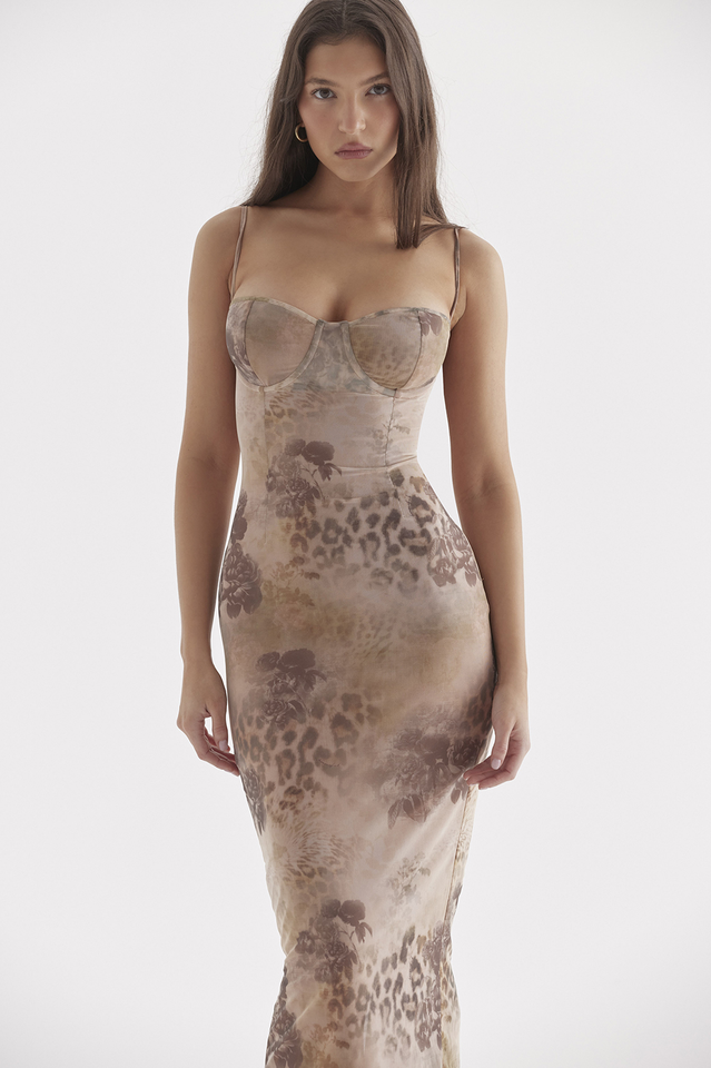 Cream Floral Print Maxi Dress | Dress In Beauty