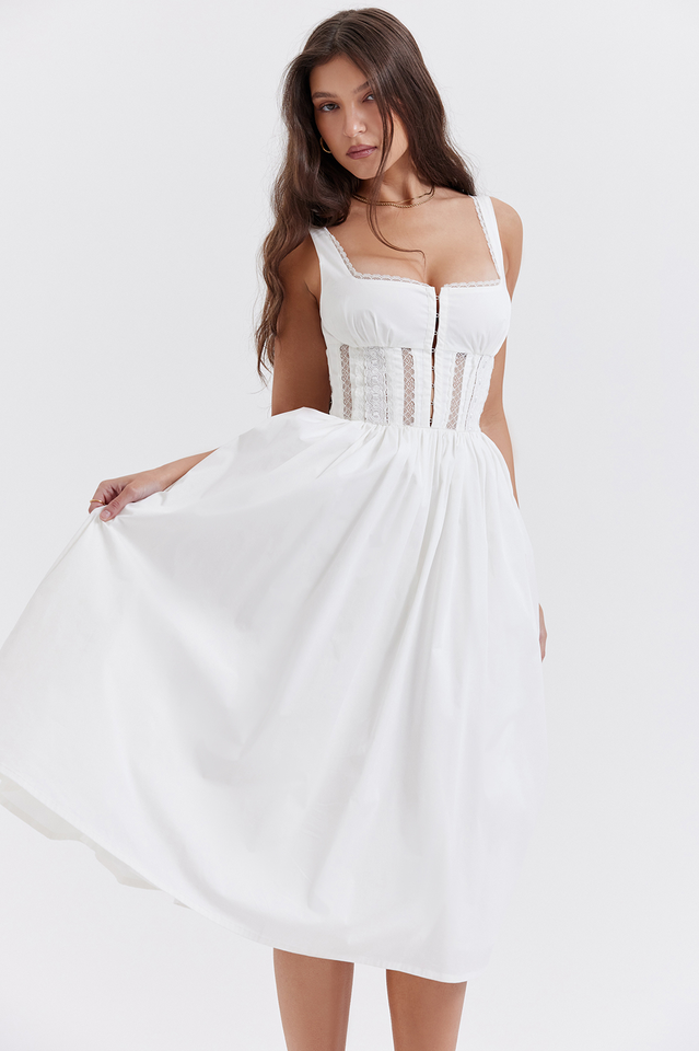 White Lace Trim Midi Dress | Dress In Beauty