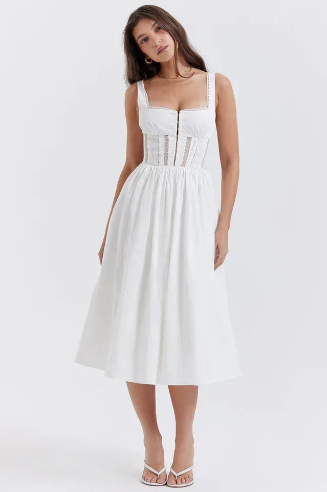 White Lace Trim Midi Dress - Elegant High-Quality Fashion Secondary image