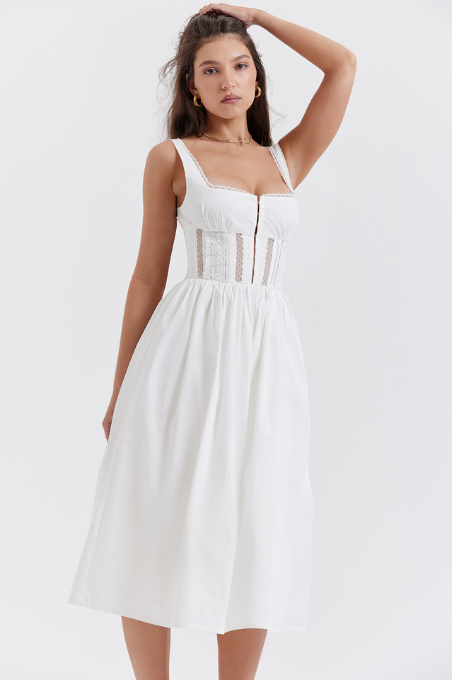 White Lace Trim Midi Dress | Dress In Beauty