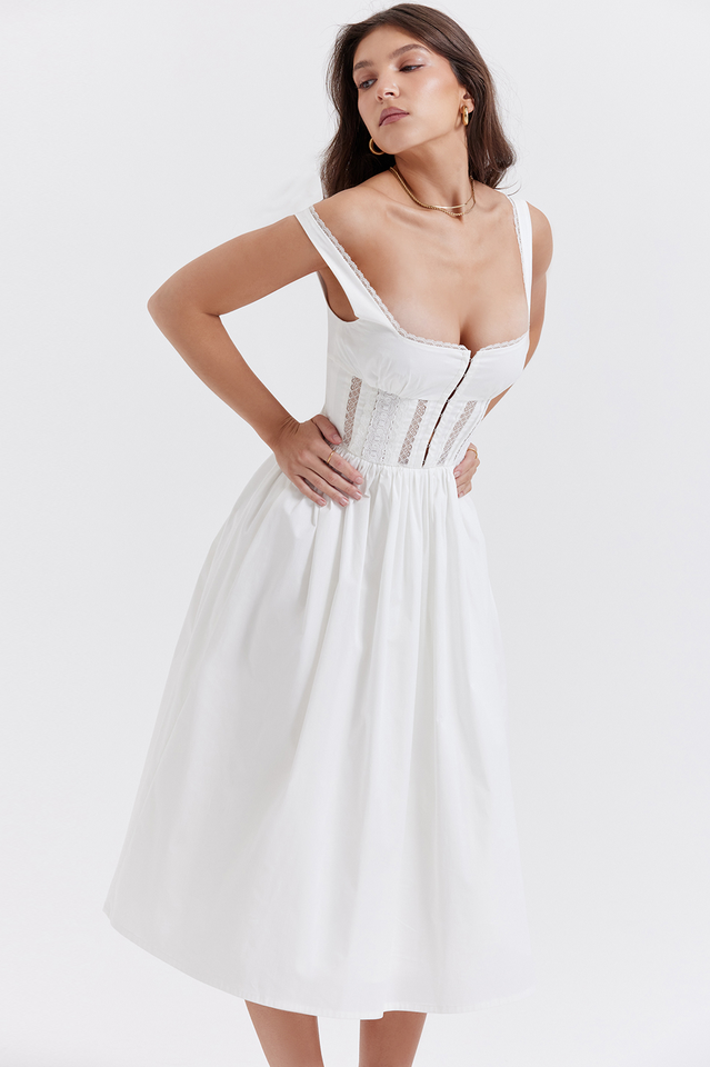 White Lace Trim Midi Dress | Dress In Beauty
