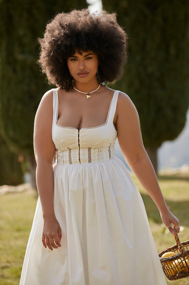 White Lace Trim Midi Dress | Dress In Beauty