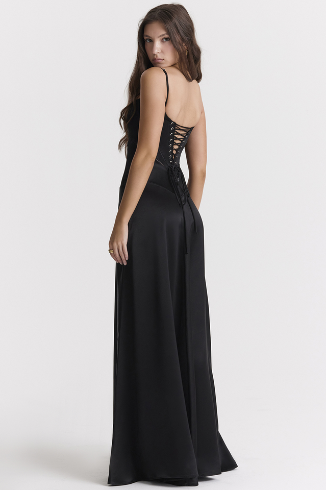 Anabella Black Lace Up Maxi Dress | Dress In Beauty