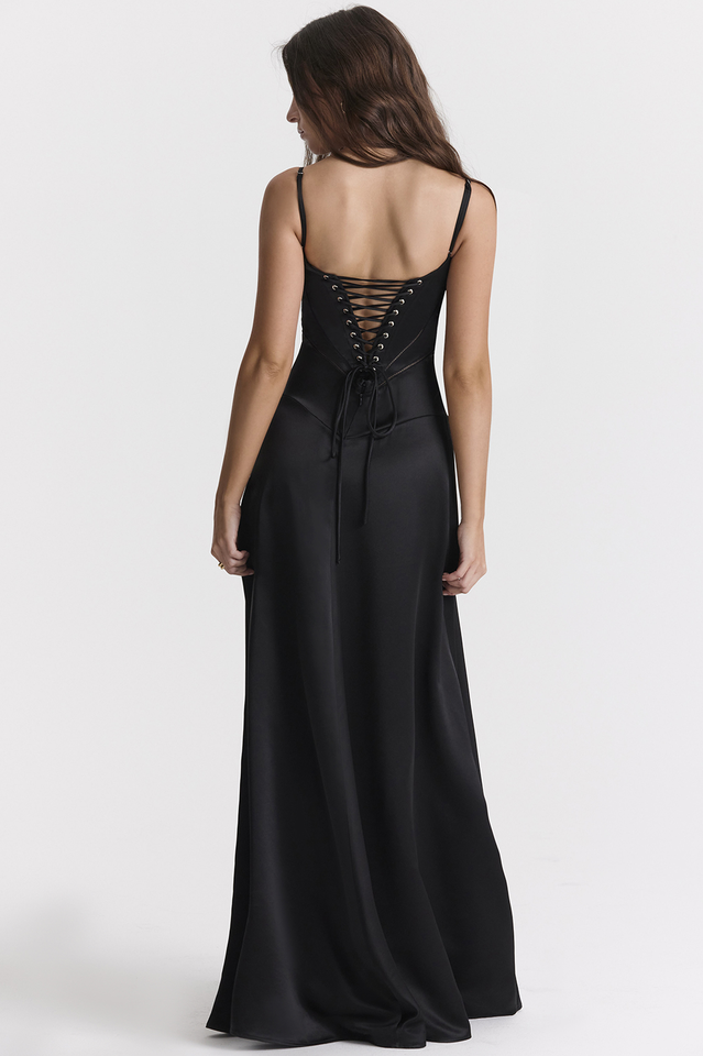 Anabella Black Lace Up Maxi Dress | Dress In Beauty