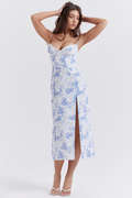 Charlotte Blue Print Corset Midi Dress | Dress In Beauty