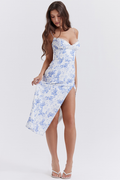 Charlotte Blue Print Corset Midi Dress | Dress In Beauty