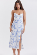 Charlotte Blue Print Corset Midi Dress | Dress In Beauty