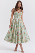 Sabrina Light Jade Print Bustier Sundress | Dress In Beauty