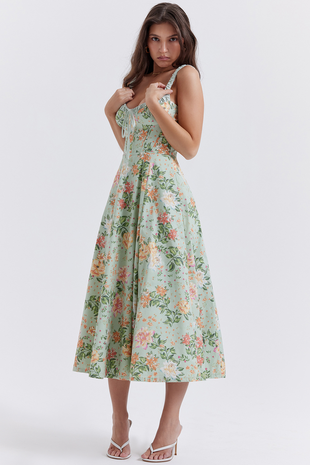 Sabrina Light Jade Print Bustier Sundress | Dress In Beauty