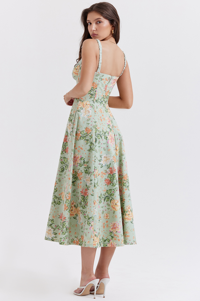 Sabrina Light Jade Print Bustier Sundress | Dress In Beauty