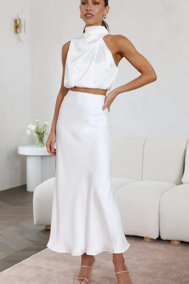 Halter neck crop top and maxi skirt set - View 35 | WEUXS