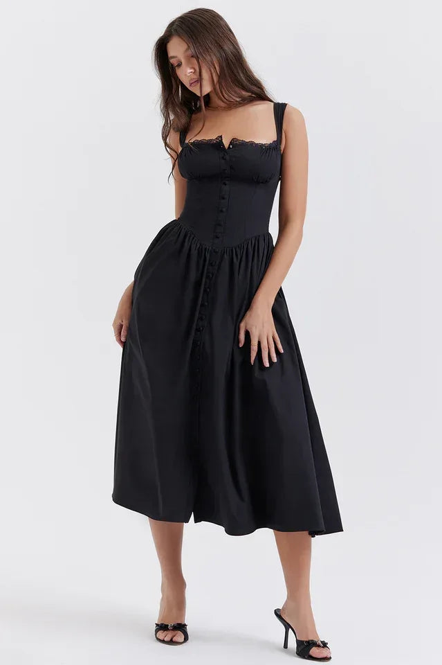 Women's Black Midi Sundress with Sweetheart Neckline Secondary image