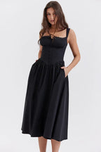 Tatiana Black Midi Sundress - WEUXS