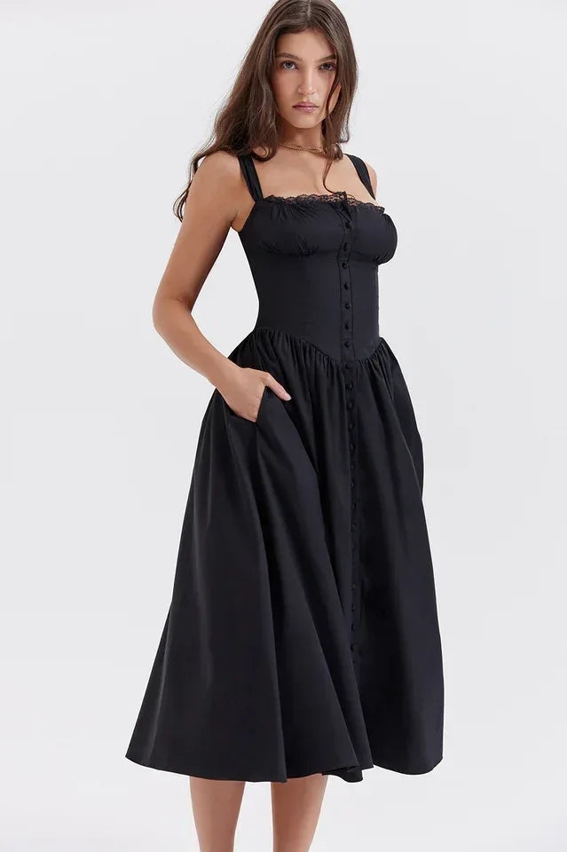 Tatiana Black Midi Sundress - WEUXS