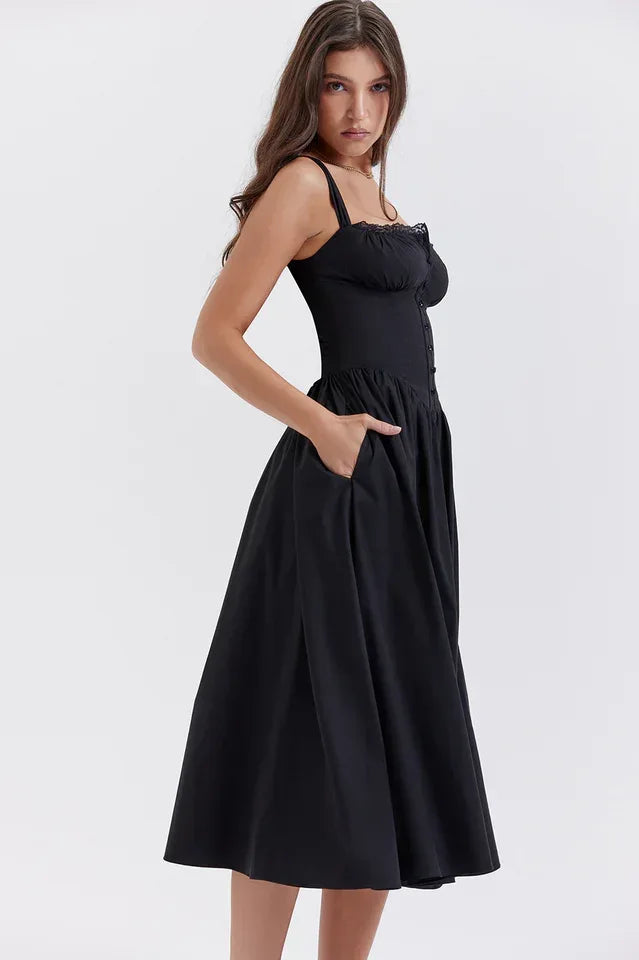 Tatiana Black Midi Sundress - WEUXS
