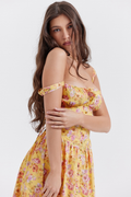 Tatiana Yellow Floral Print Midi Dress | Dress In Beauty