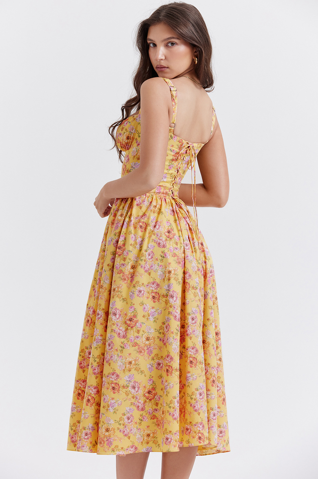 Tatiana Yellow Floral Print Midi Dress | Dress In Beauty