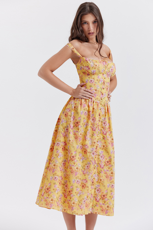 Tatiana Yellow Floral Print Midi Dress | Dress In Beauty