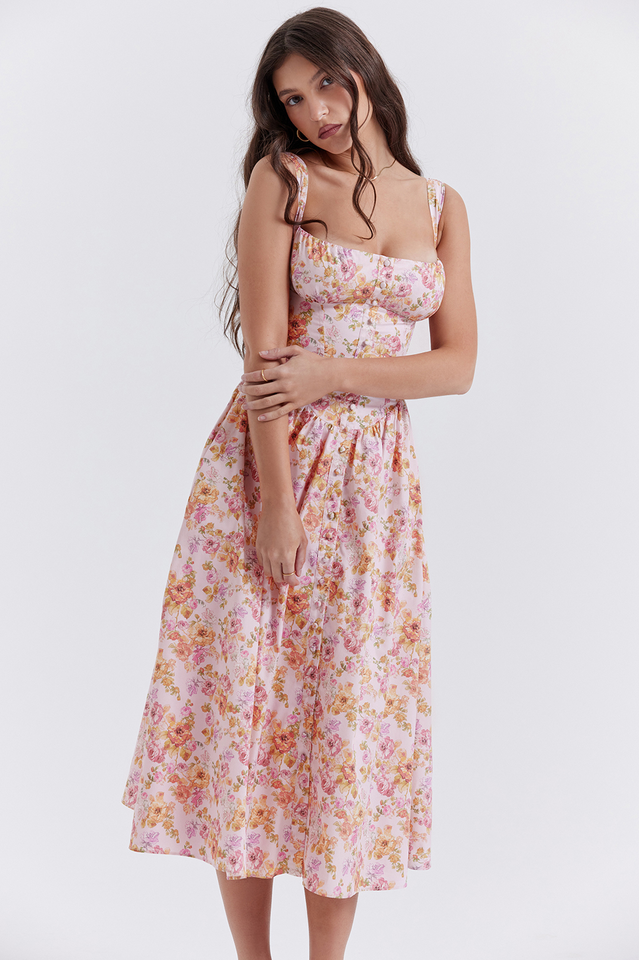 Tatiana Pink Floral Print Midi Dress | Dress In Beauty