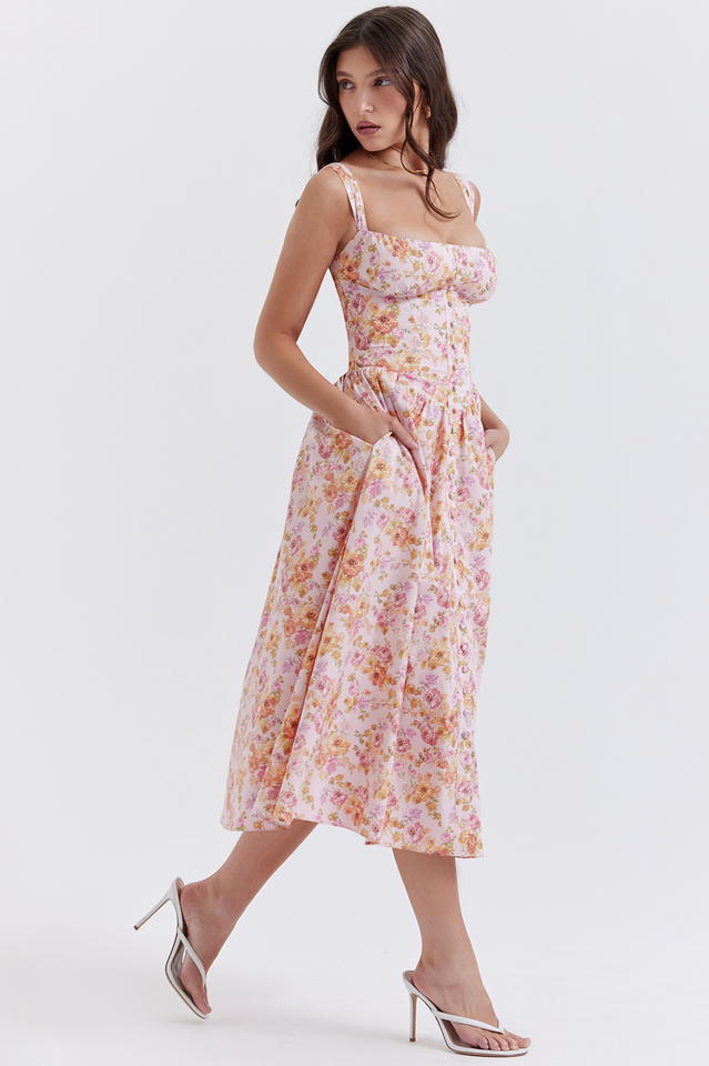 Tatiana Pink Floral Print Midi Dress | Dress In Beauty