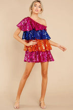 Sequined one shoulder mini dress - View 7 | WEUXS