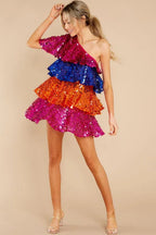Sequined one shoulder mini dress - View 8 | WEUXS