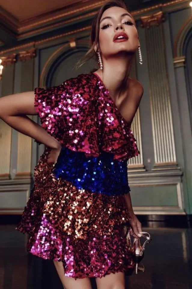 Sequined One Shoulder Mini Dress Secondary image