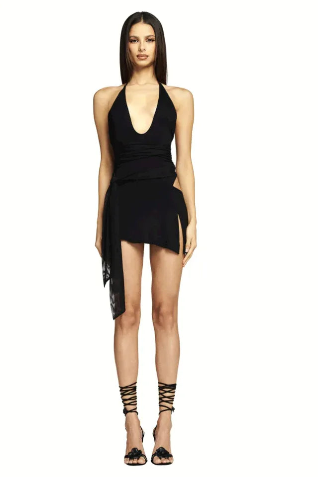 Halter Neck Mini Dress with Cutouts - View 6 | WEUXS