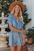 Judith Pocketed Chambray Romper | Dress In Beauty