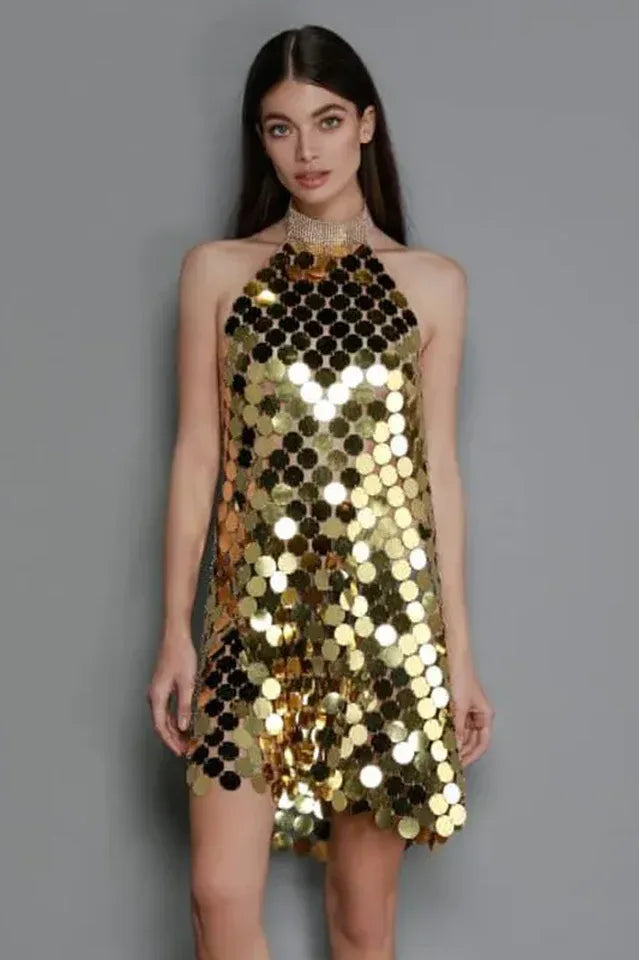 Halterneck Sequin Mini Dress - View 12 | WEUXS