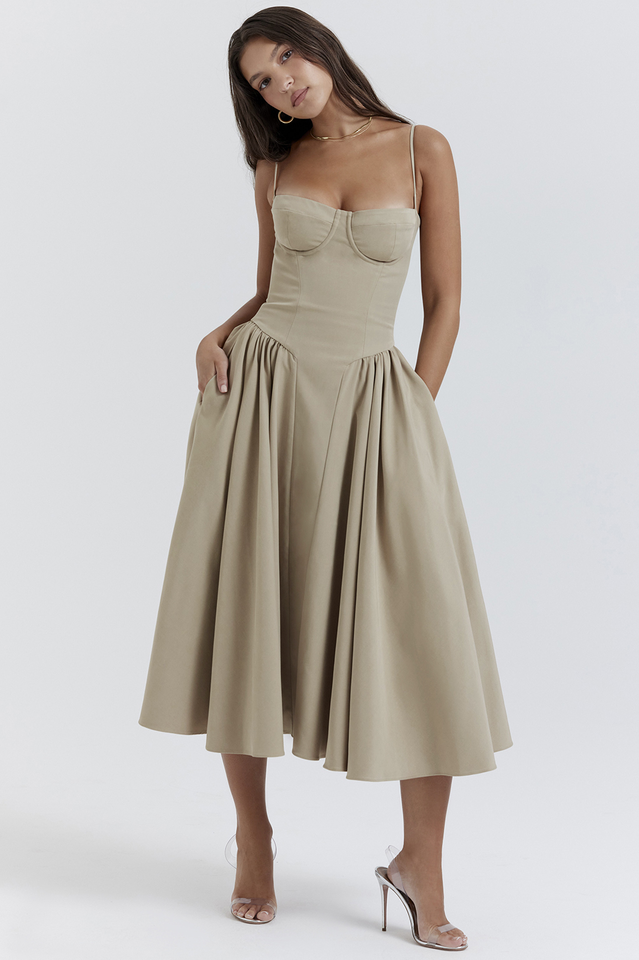 Samaria Taupe Corset Sun Dress | Dress In Beauty