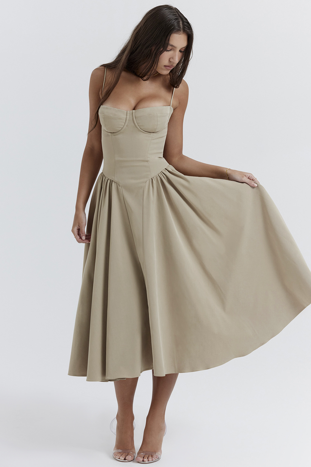 Samaria Taupe Corset Sun Dress | Dress In Beauty