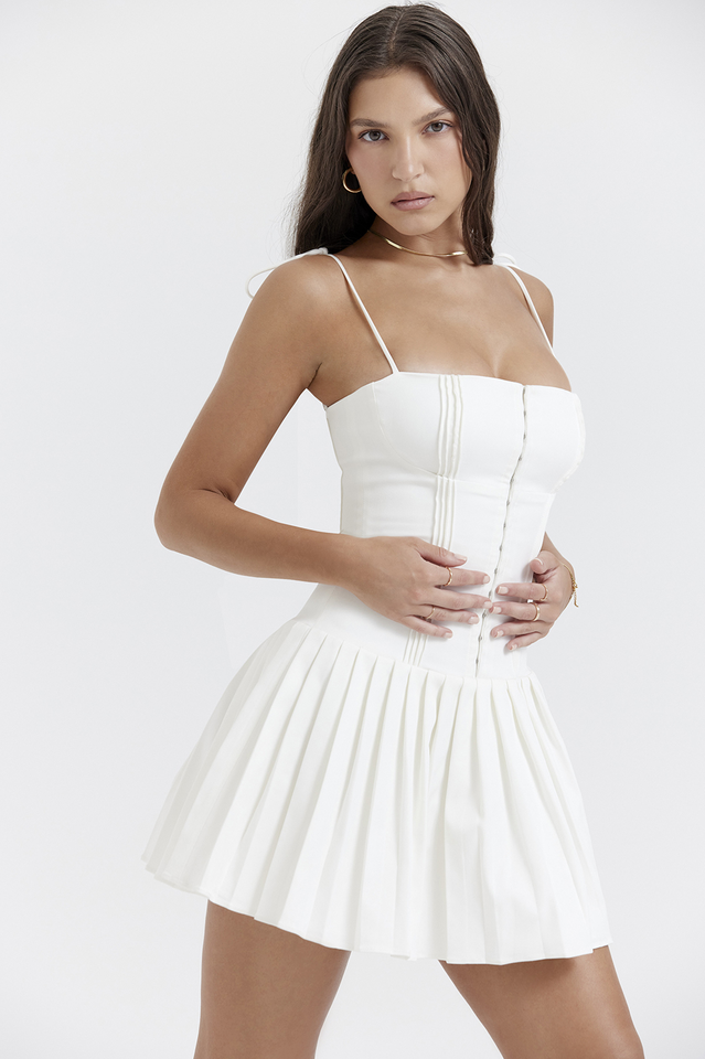 Marcy White Pleated Mini Dress | Dress In Beauty