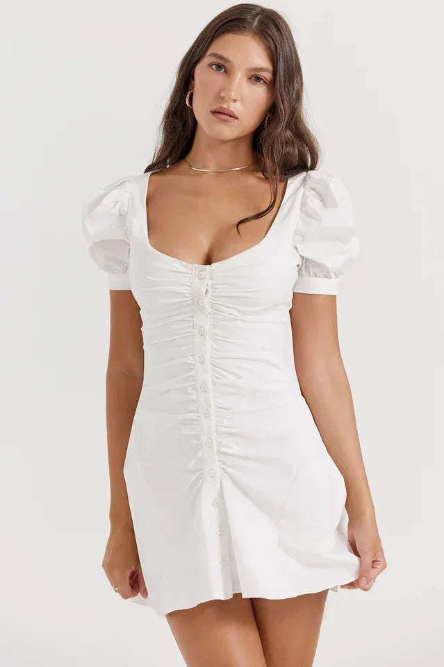 Hameda White Puff Sleeve Mini Dress - WEUXS Main image