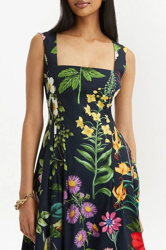 Printed Tie-Back Cotton-Blend Midi Dress | Dress In Beauty