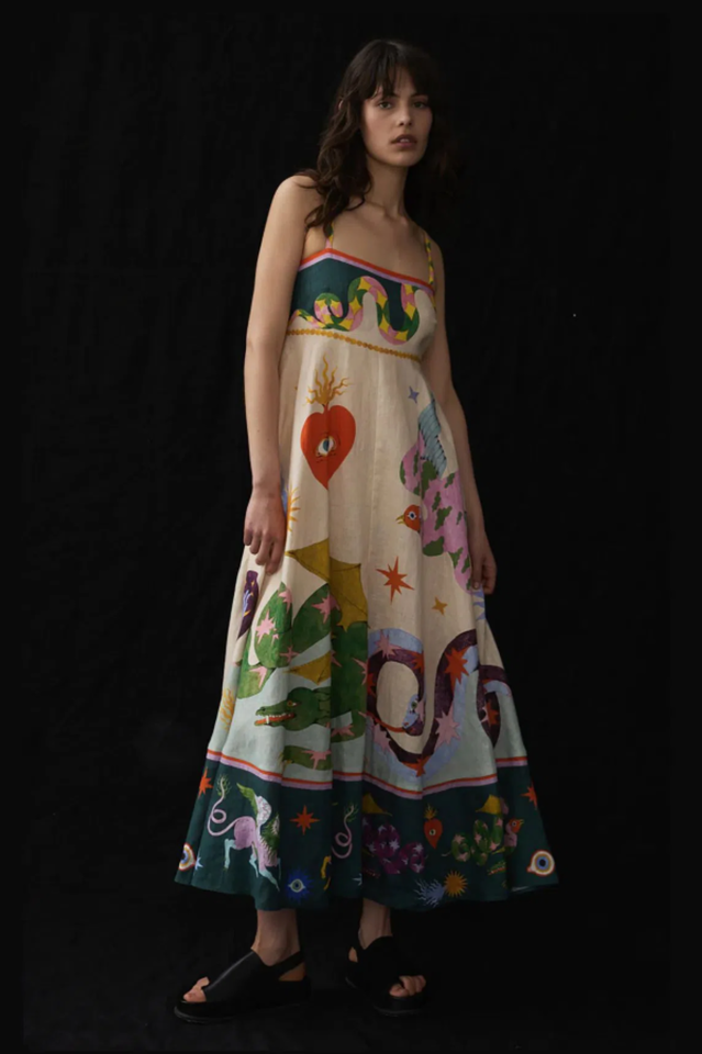 Seeker Folklore-Print Linen Dress | Dress In Beauty