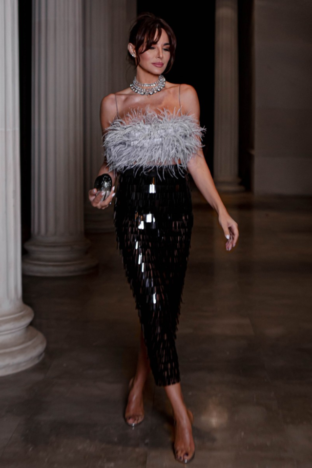 Aleyna Feather Top + Sequin Skirt Set | Dress In Beauty