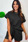 Solid Textured Drawstring Shorts Set | Dress In Beauty