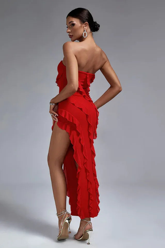 Qira Bandeau Ruffle Detail Maxi Dress - WEUXS