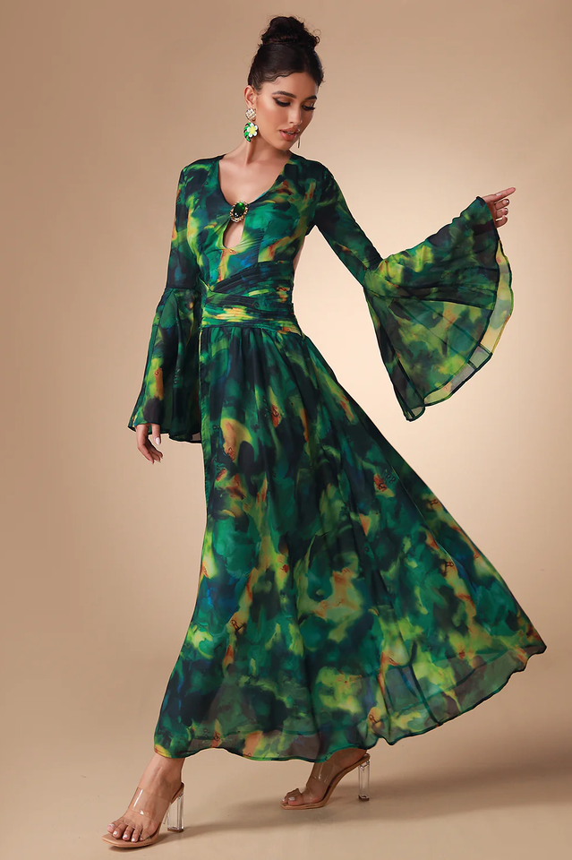 Bell Sleeve Printed Gown | Dress In Beauty