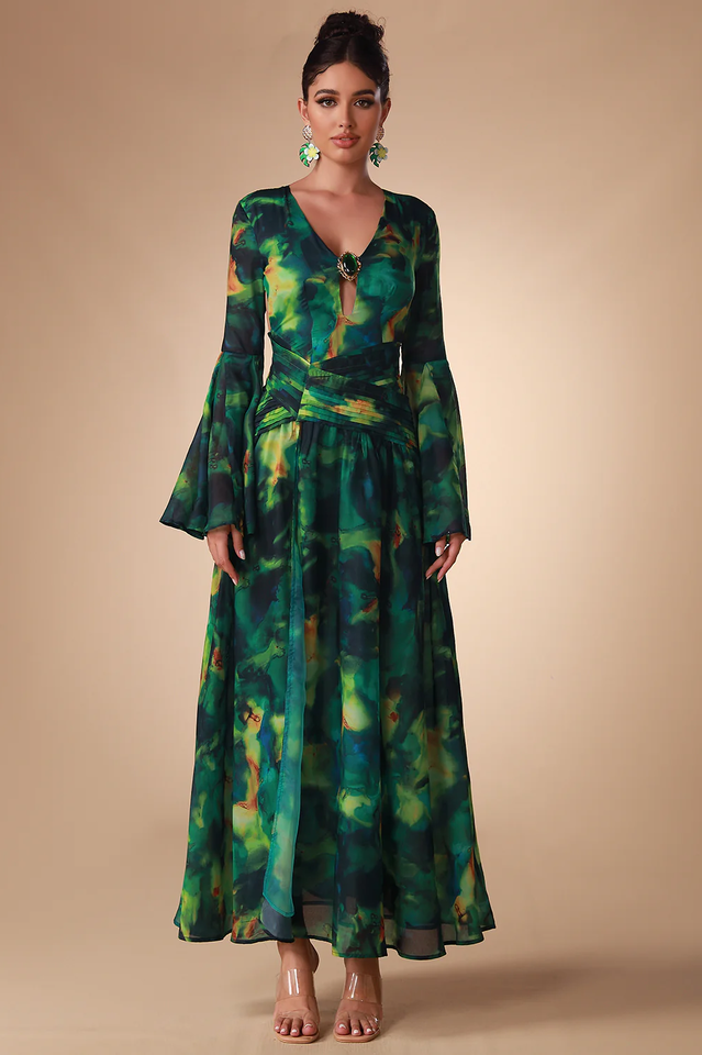 Bell Sleeve Printed Gown | Dress In Beauty